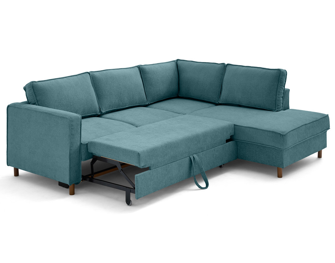Canapé d'angle droit 5 places convertible en tissu velours relief Jake