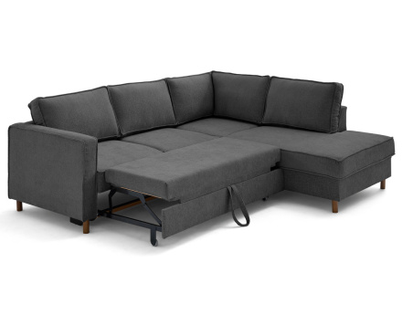 Canapé d'angle droit 5 places convertible en tissu velours relief Jake