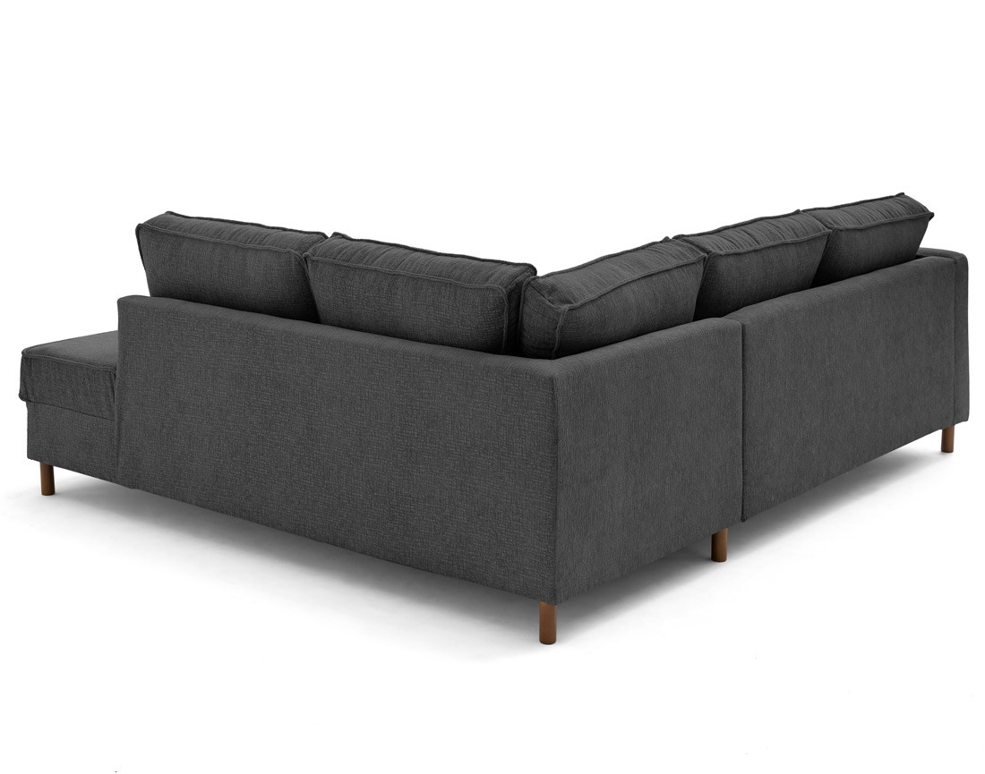 Canapé d'angle droit 5 places convertible en tissu velours relief Jake