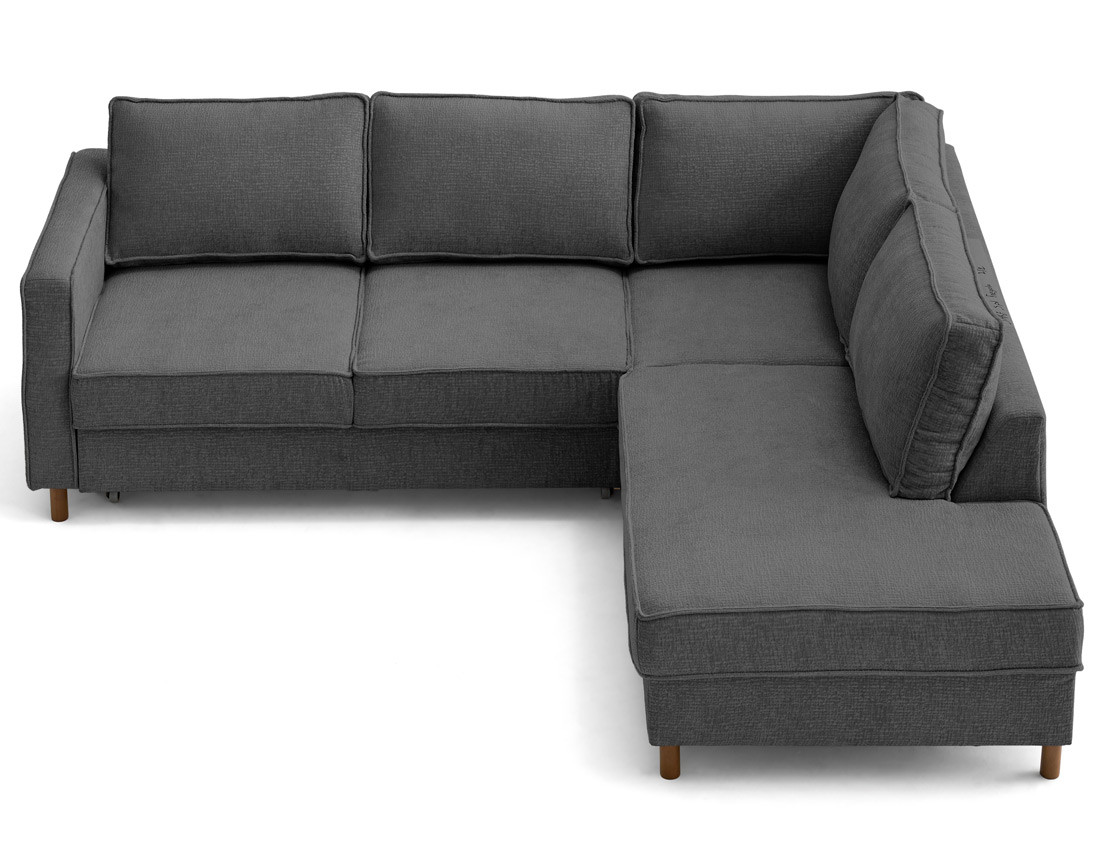 Canapé d'angle droit 5 places convertible en tissu velours relief Jake