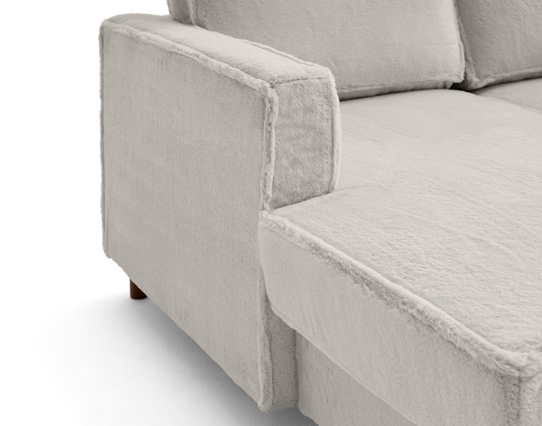 Canapé panoramique d'angle droit 7 places convertible avec coffre en fausse fourrure Jake