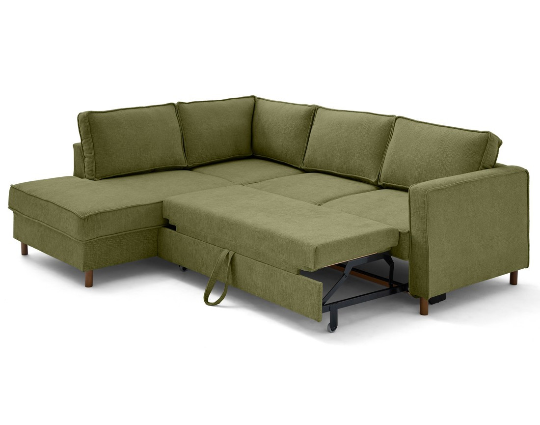 Canapé d'angle gauche 5 places convertible en tissu velours relief Jake