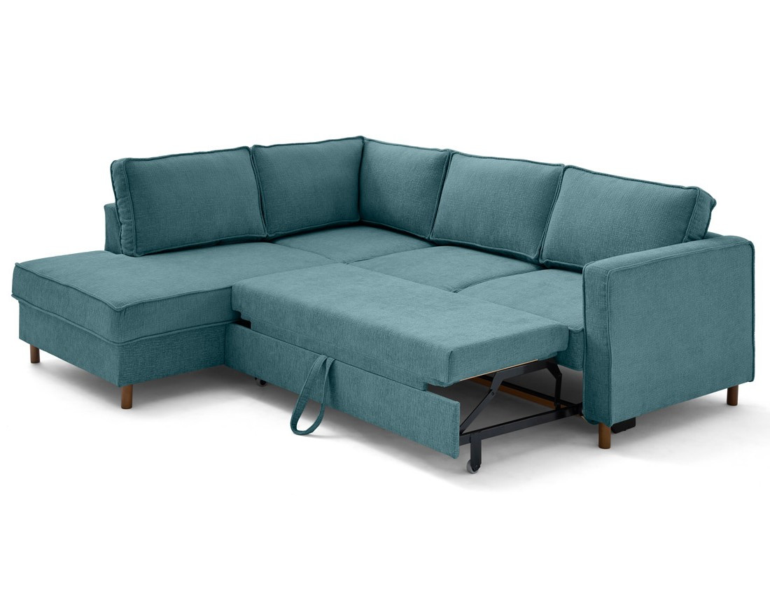 Canapé d'angle gauche 5 places convertible en tissu velours relief Jake