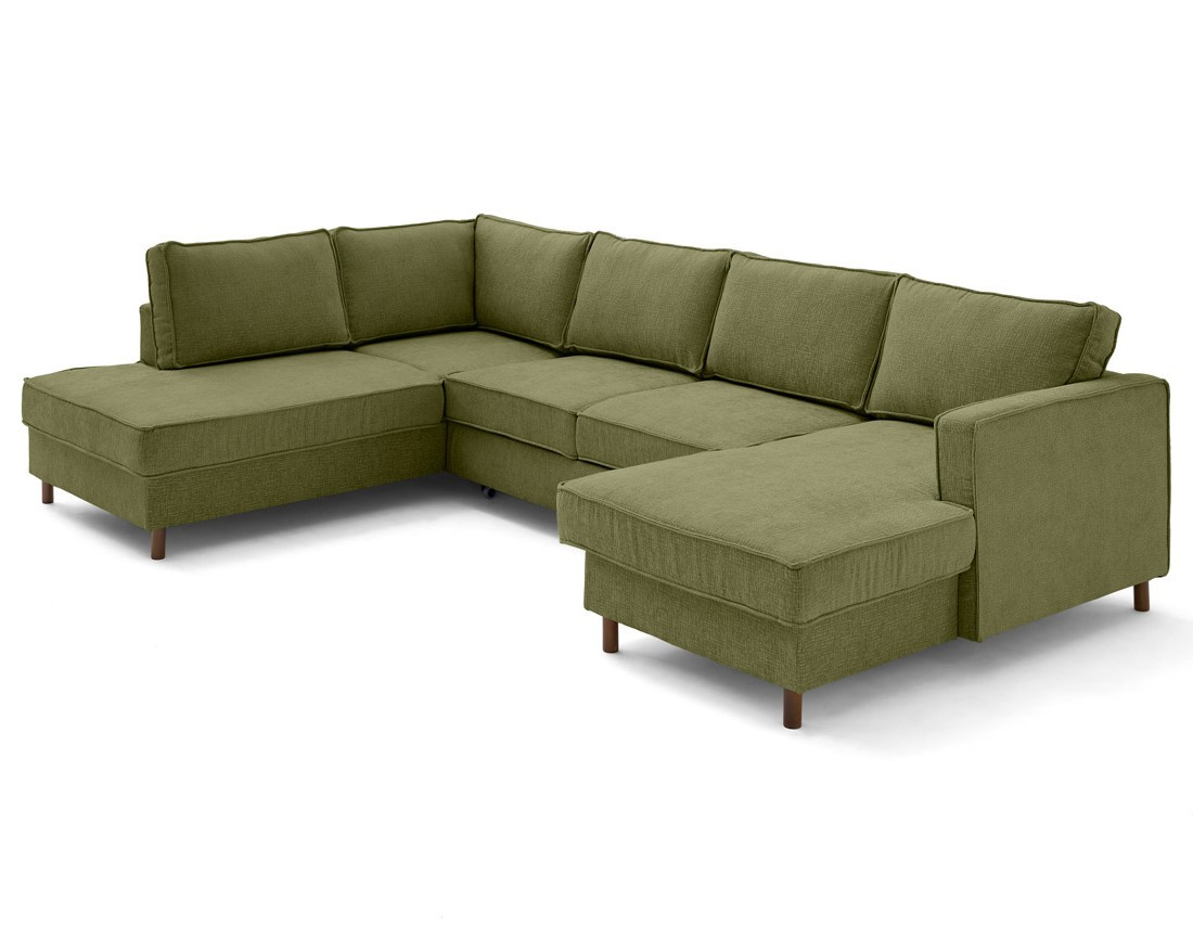 Canapé panoramique 7 places convertible d'angle gauche en tissu velours relief Jake