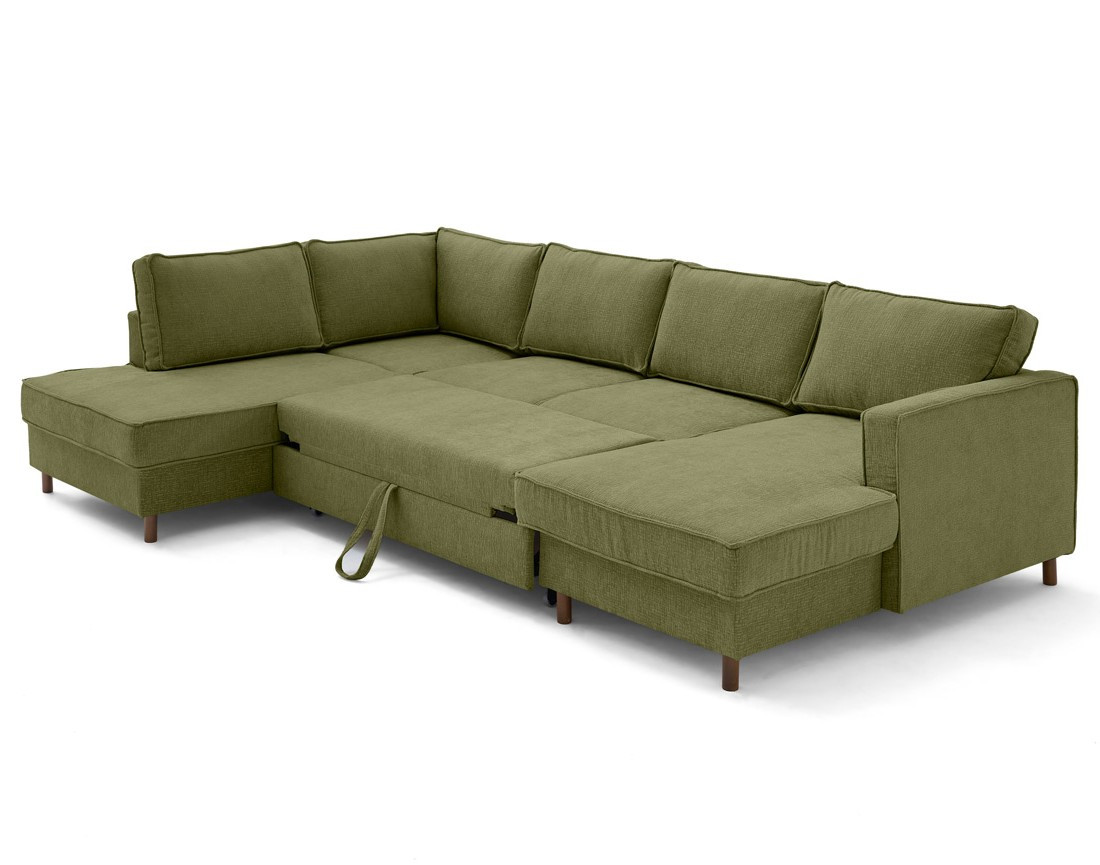 Canapé panoramique 7 places convertible d'angle gauche en tissu velours relief Jake