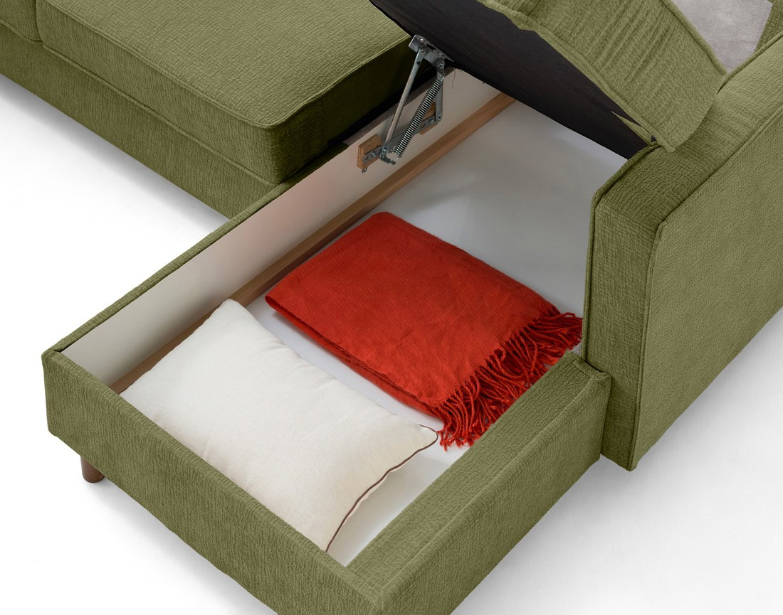 Canapé panoramique 7 places convertible d'angle gauche en tissu velours relief Jake