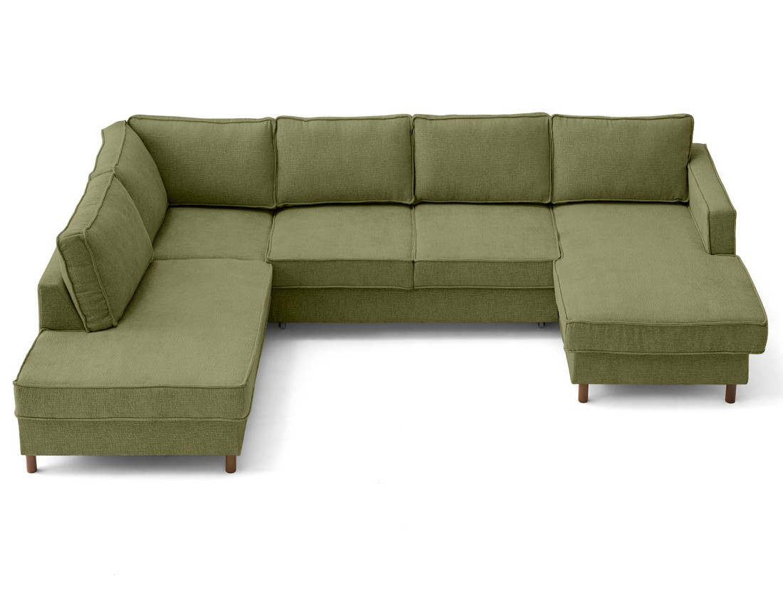 Canapé panoramique 7 places convertible d'angle gauche en tissu velours relief Jake