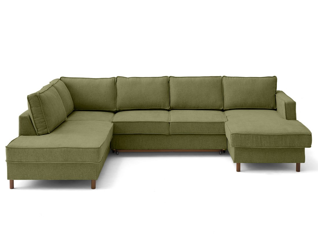 Canapé panoramique 7 places convertible d'angle gauche en tissu velours relief Jake