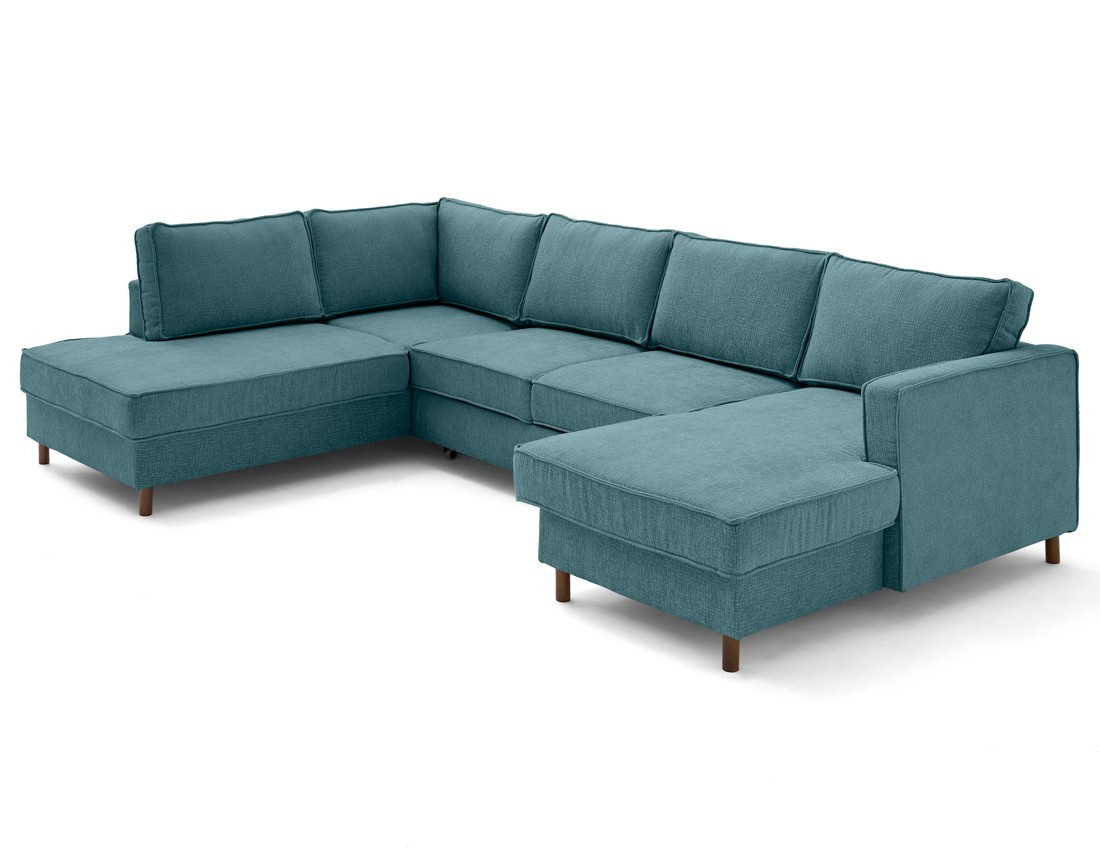 Canapé panoramique 7 places convertible d'angle gauche en tissu velours relief Jake