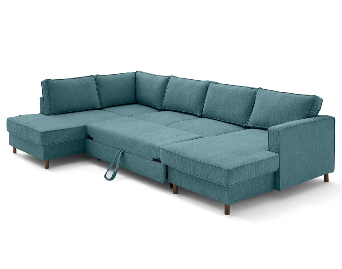 Canapé panoramique 7 places convertible d'angle gauche en tissu velours relief Jake