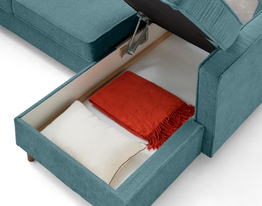 Canapé panoramique 7 places convertible d'angle gauche en tissu velours relief Jake