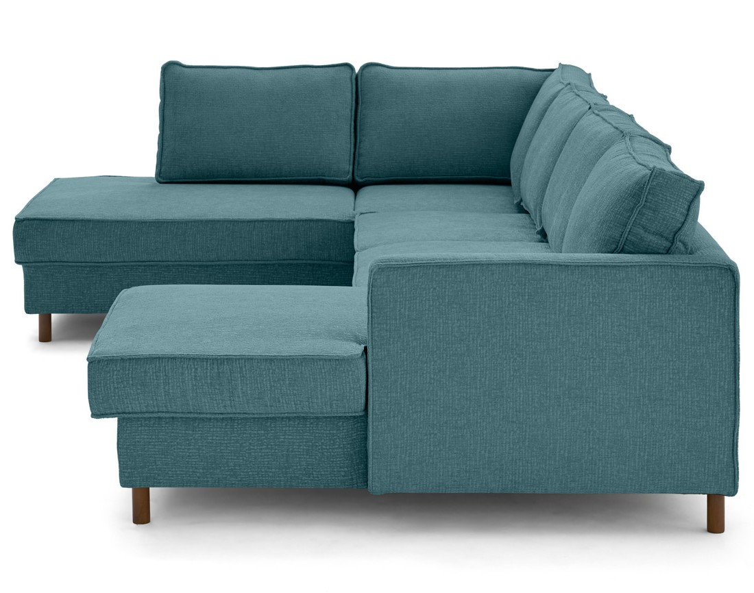 Canapé panoramique 7 places convertible d'angle gauche en tissu velours relief Jake