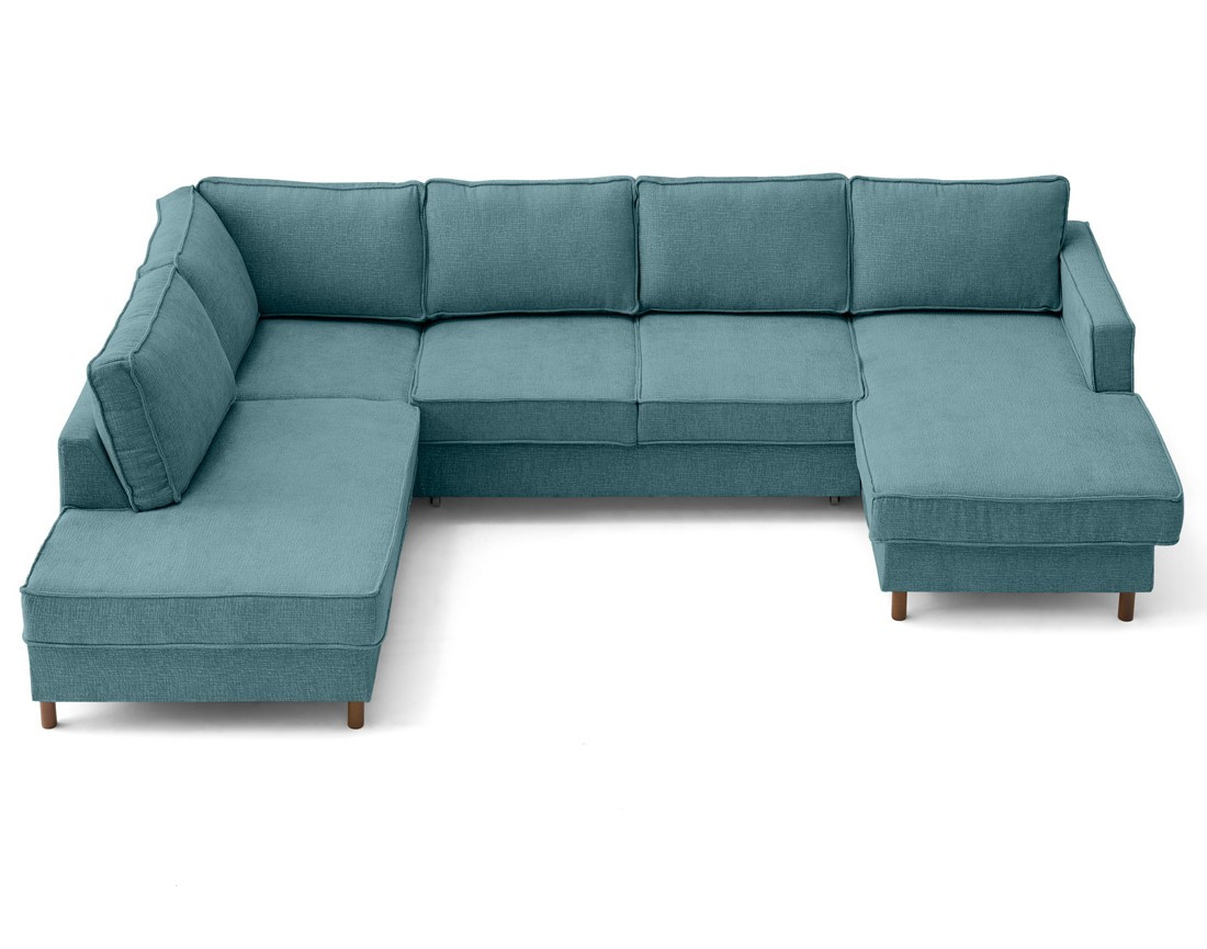 Canapé panoramique 7 places convertible d'angle gauche en tissu velours relief Jake