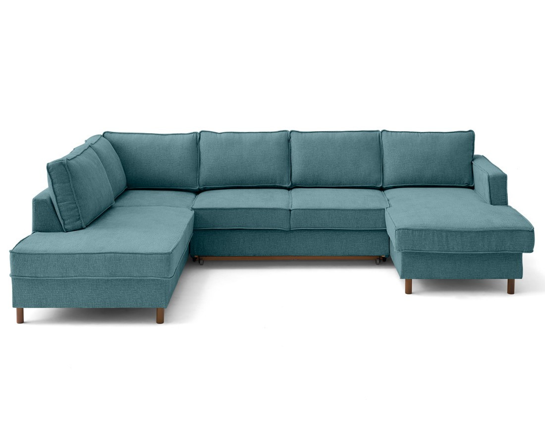 Canapé panoramique 7 places convertible d'angle gauche en tissu velours relief Jake