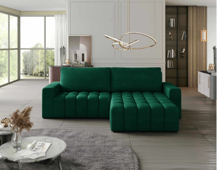 Canapé d'angle droit 4 places convertible en velours Cordova