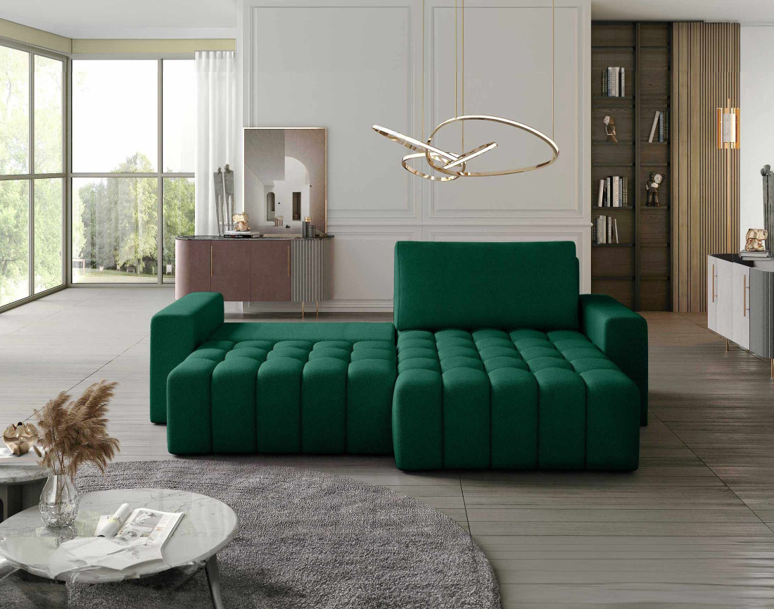 Canapé d'angle droit 4 places convertible en velours Cordova