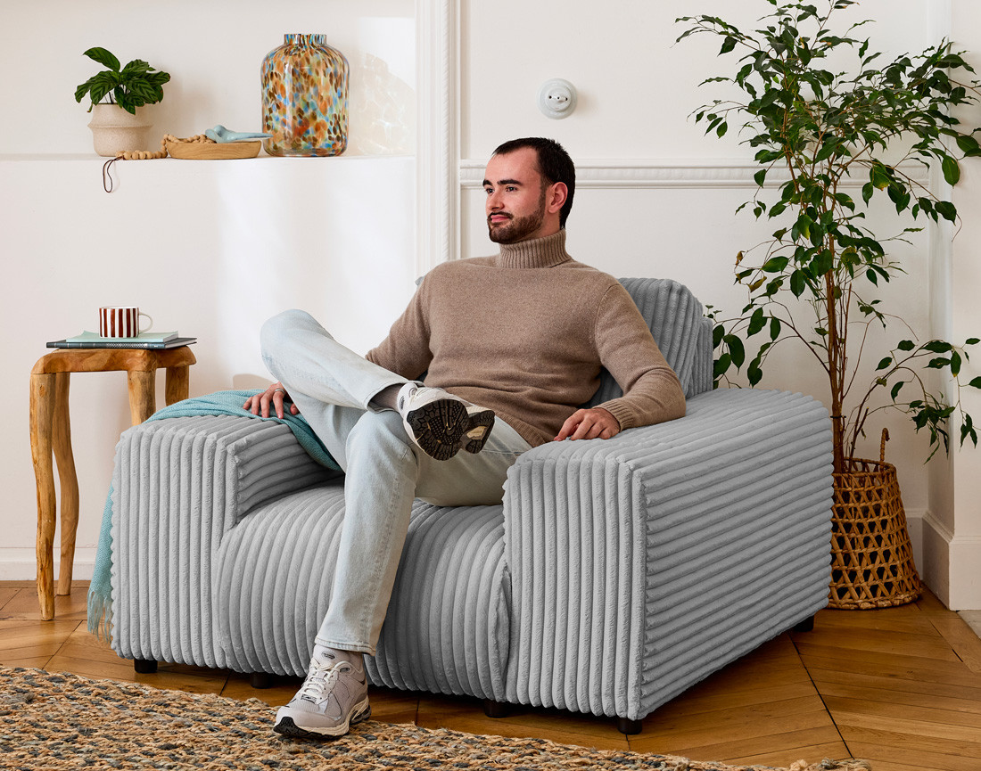 Fauteuil en velours côtelé grosses côtes Garance