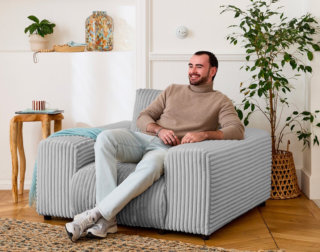 Fauteuil en velours côtelé grosses côtes Garance