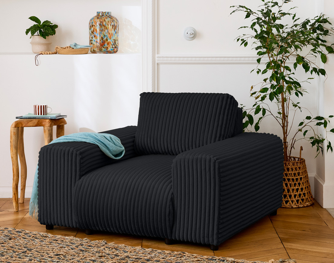 Fauteuil en velours côtelé grosses côtes Garance