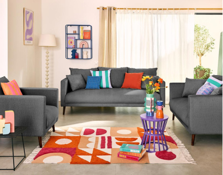 Canapé droit 3 places en velours pieds en bois Ostrava