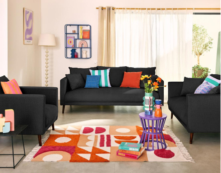 Canapé droit 3 places en velours pieds en bois Ostrava