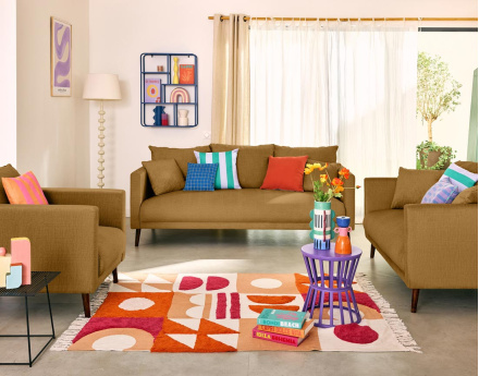 Canapé droit 3 places en velours pieds en bois Ostrava