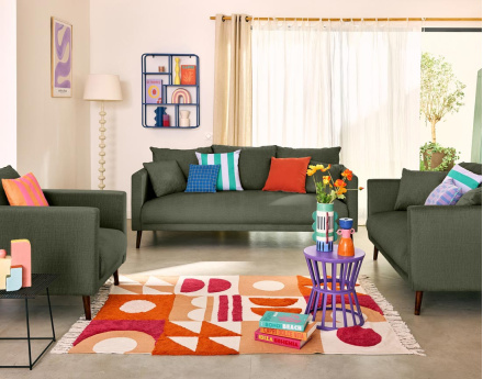 Canapé droit 3 places en velours pieds en bois Ostrava