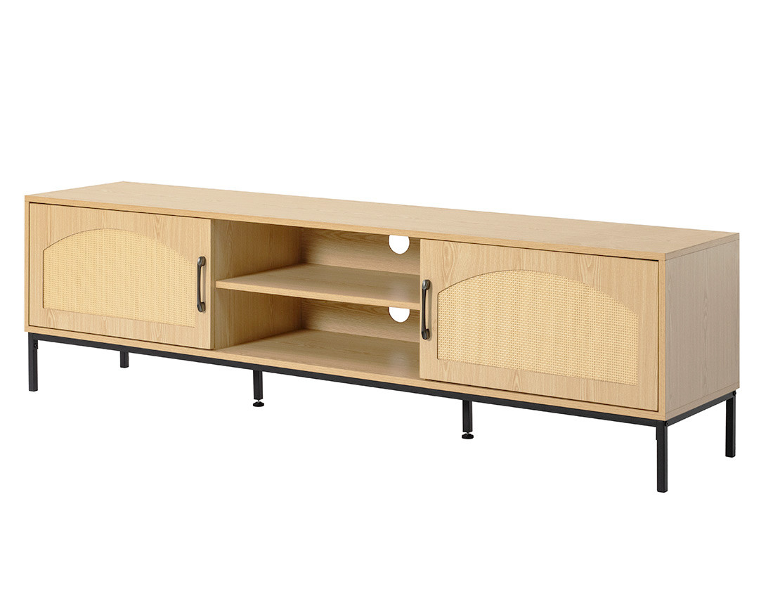 Meuble TV bois 2 portes et 2 niches 180 cm Nagato