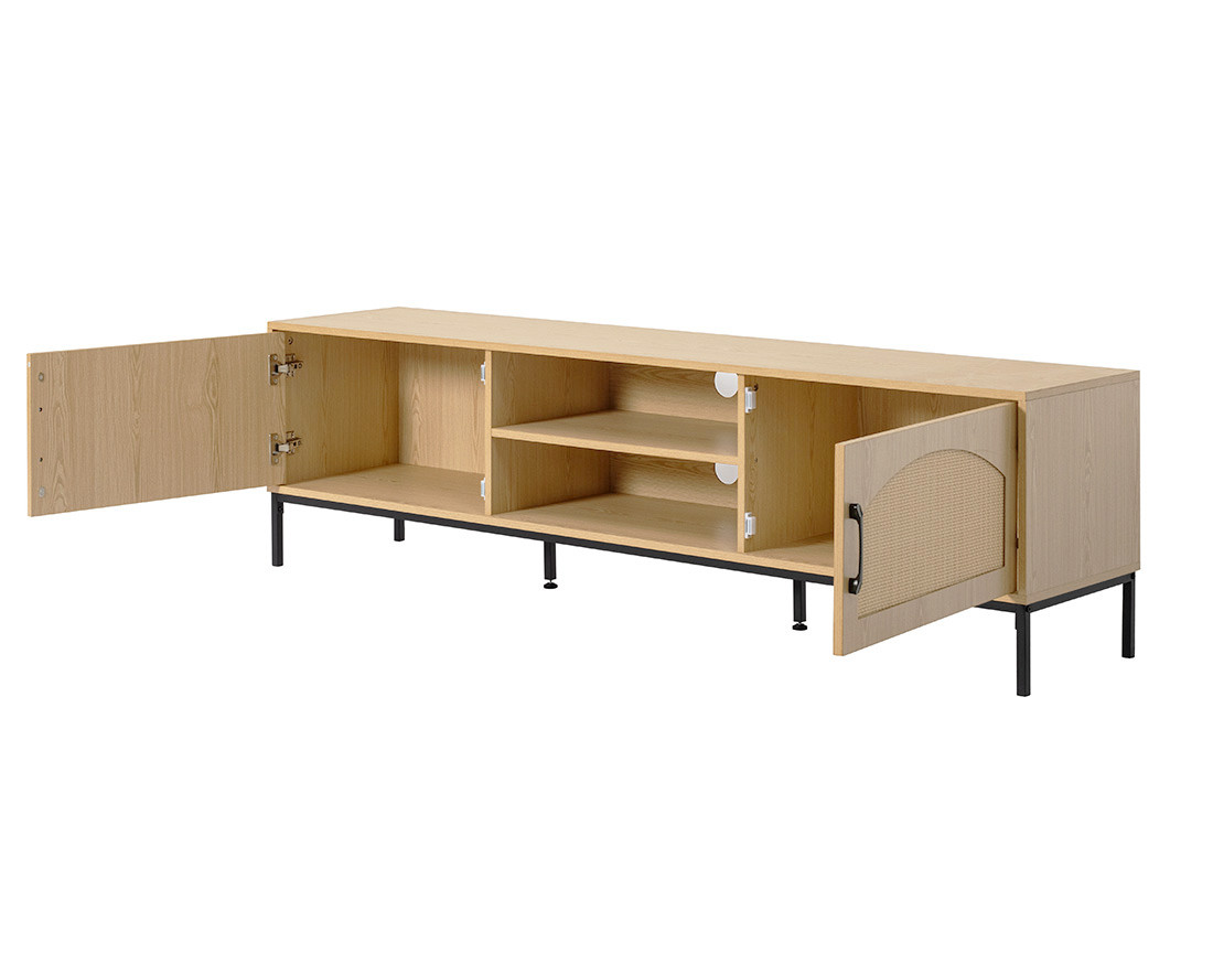 Meuble TV bois 2 portes et 2 niches 180 cm Nagato