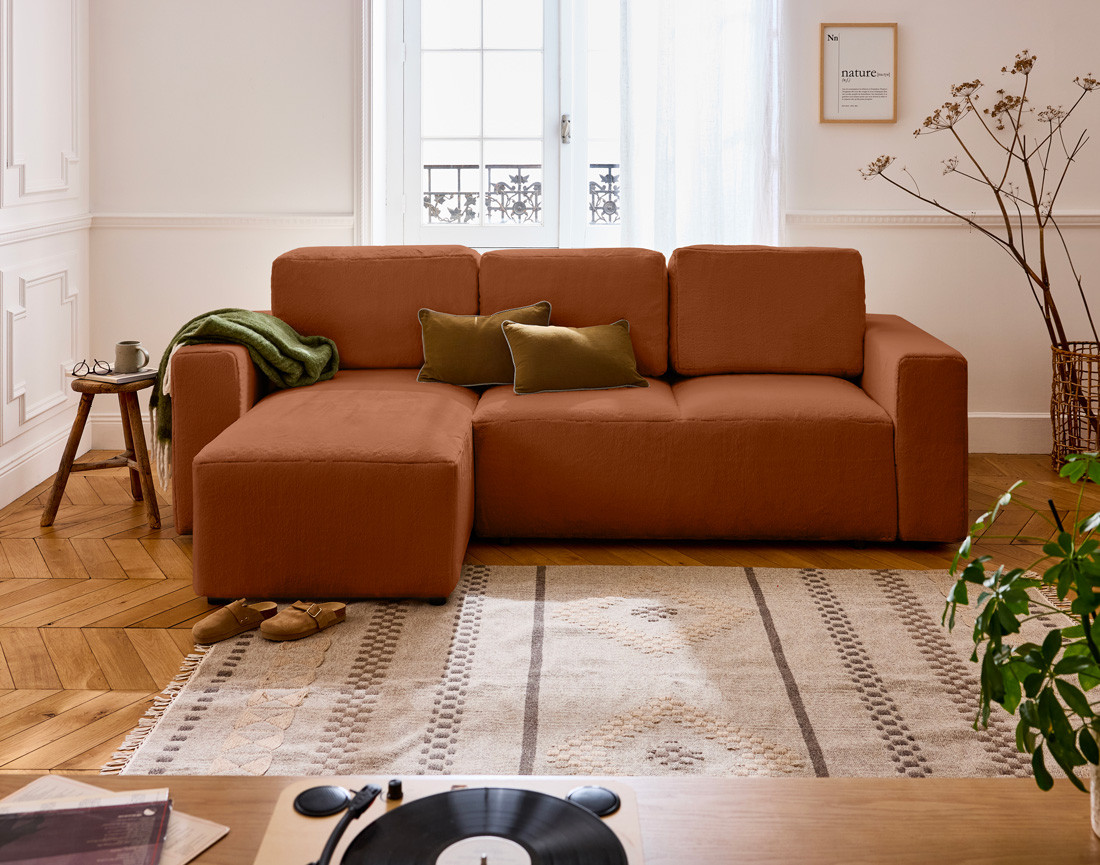 Canapé d'angle réversible 4 places convertible en fausse fourrure Livy