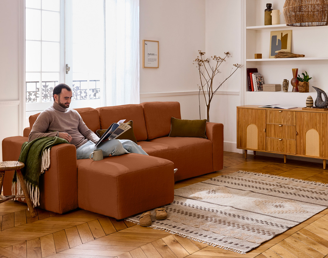 Canapé d'angle réversible 4 places convertible en fausse fourrure Livy