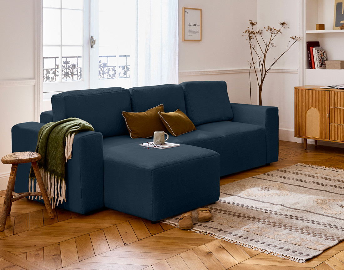 Canapé d'angle réversible 4 places convertible en fausse fourrure Livy