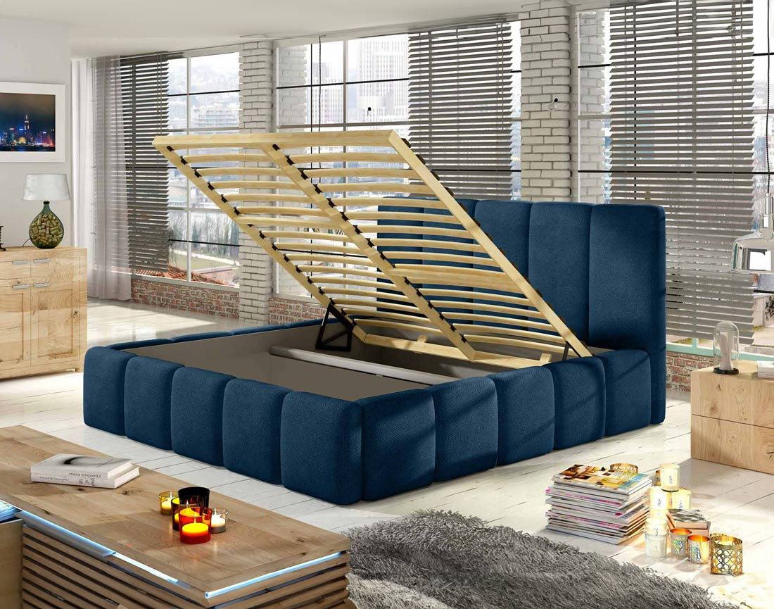 Lit coffre 140x200 cm sommier inclus en velours Lucea