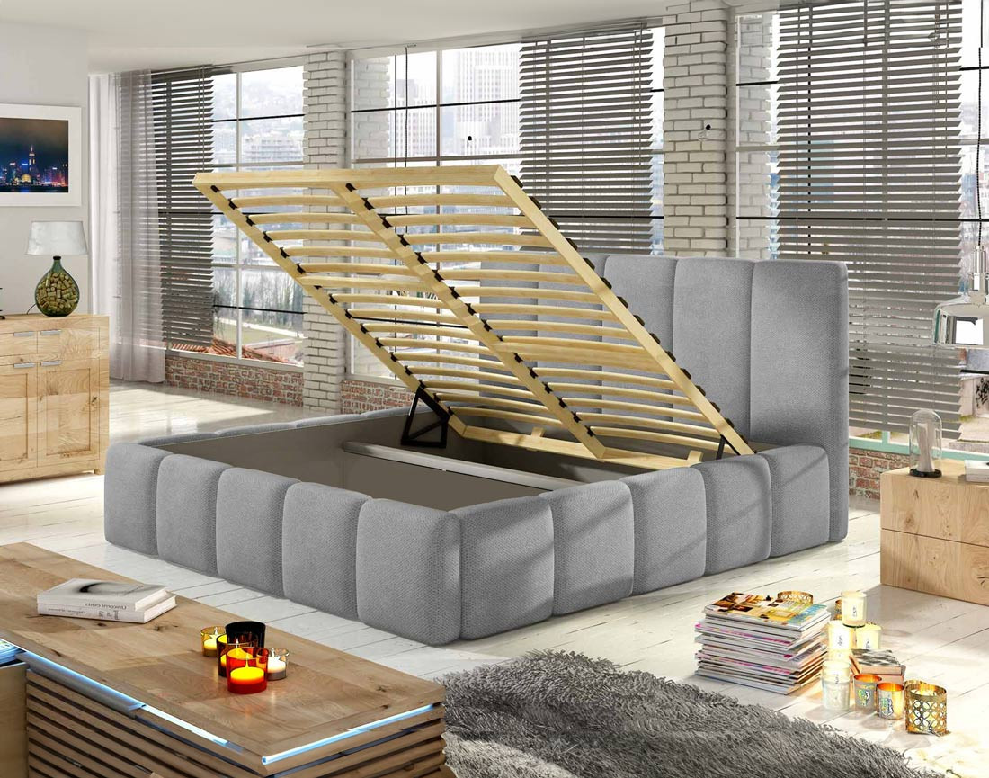 Lit coffre 160x200 cm sommier inclus en velours Lucea