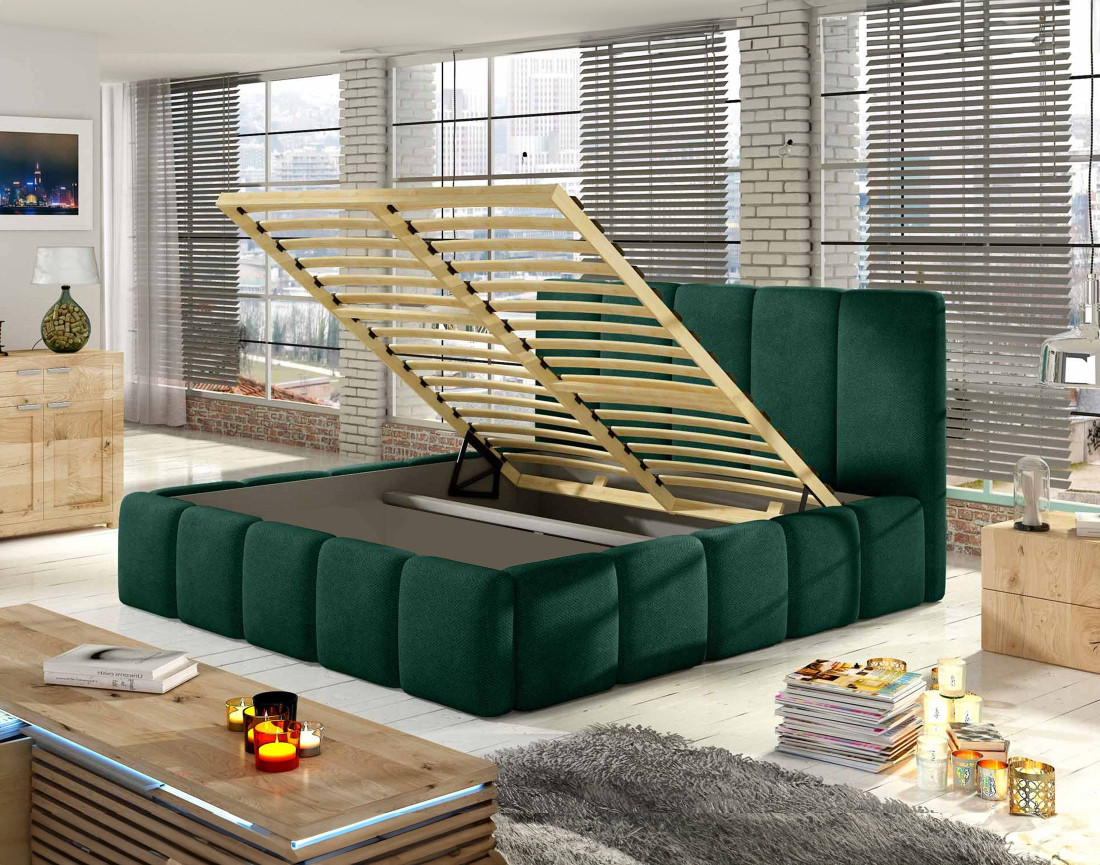 Lit coffre 180x200 cm sommier inclus en velours Lucea