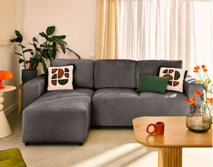 Canapé d'angle réversible 4 places convertible en velours texturé Livy