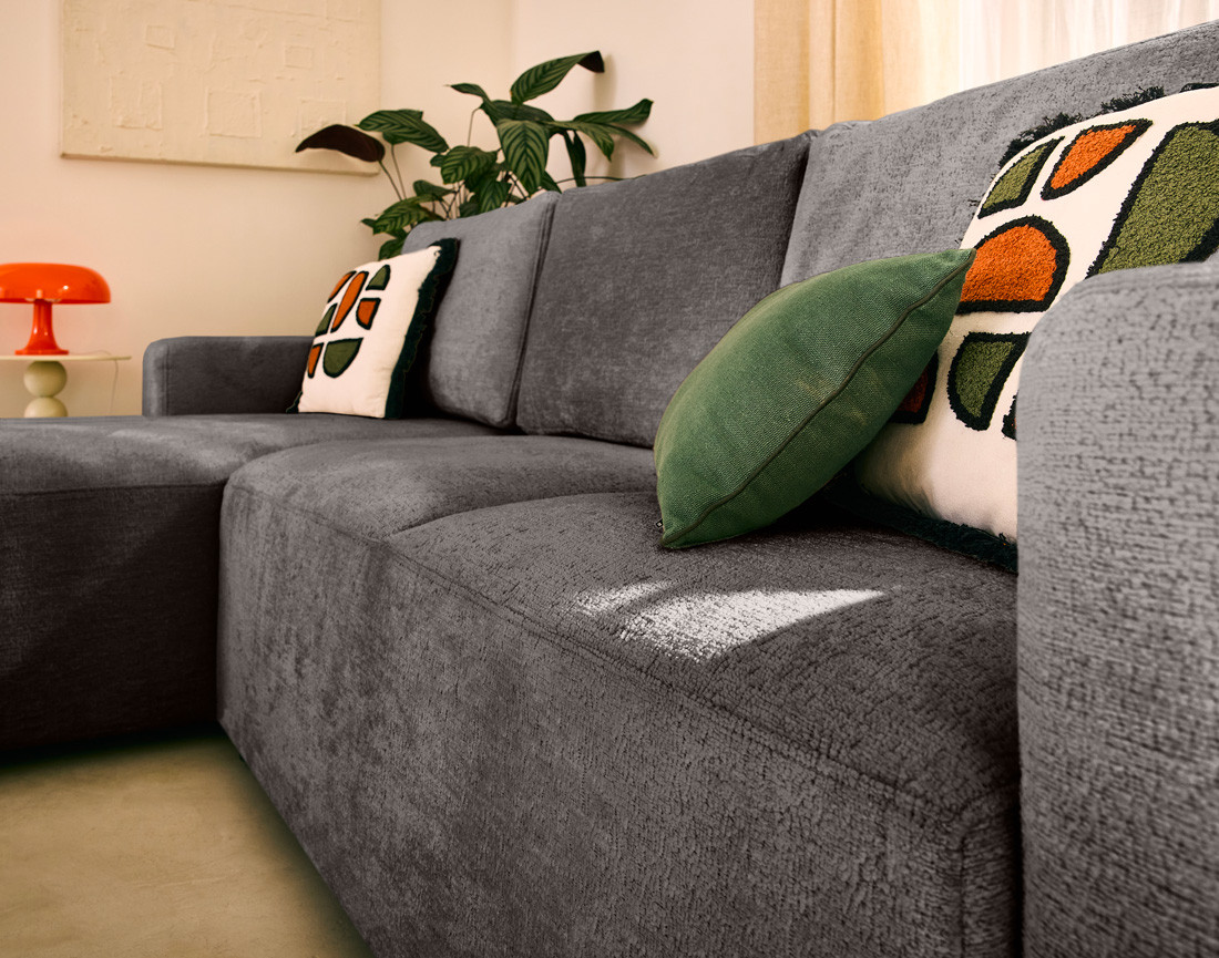 Canapé d'angle réversible 4 places convertible en velours texturé Livy