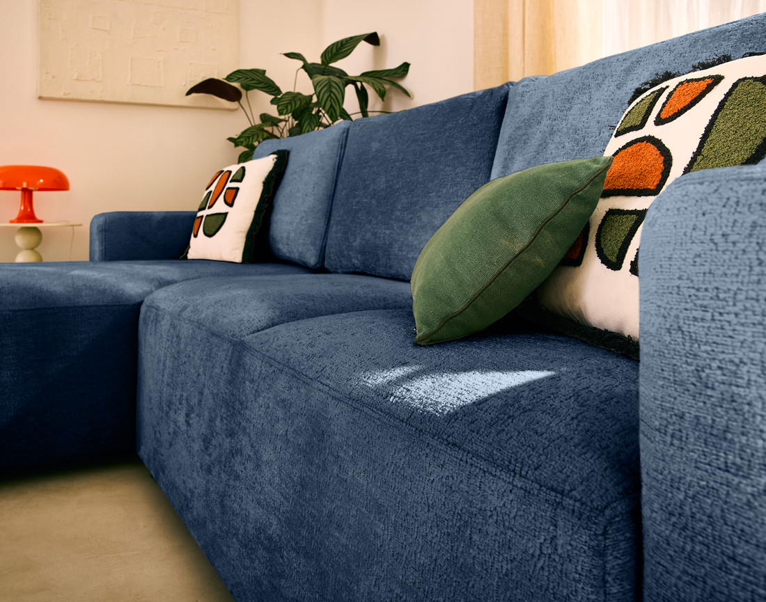 Canapé d'angle réversible 4 places convertible en velours texturé Livy