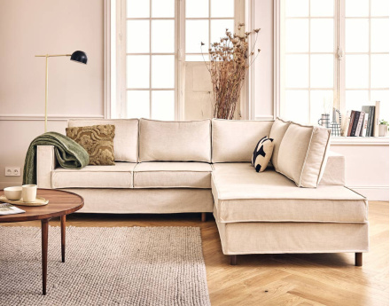 Canapé déhoussable d'angle droit 5 places en velours Jake