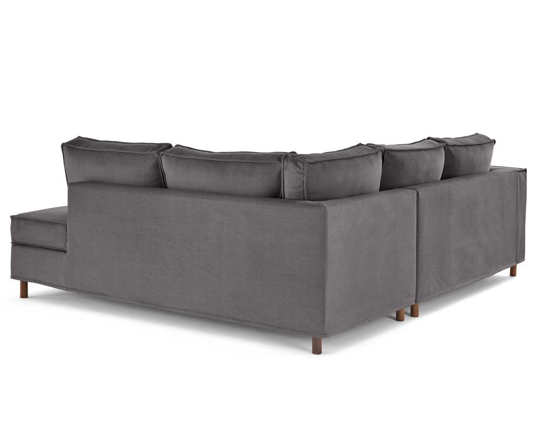 Canapé déhoussable d'angle droit 5 places en velours Jake
