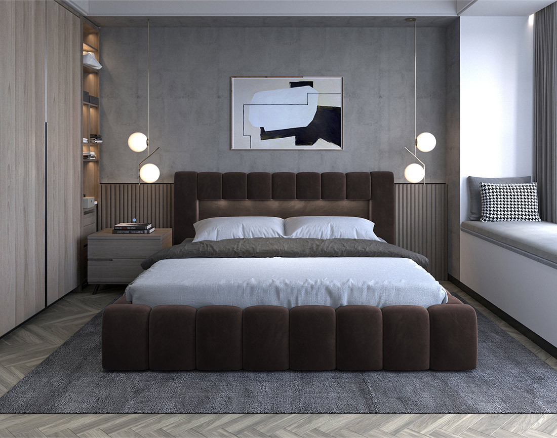 Lit coffre 140x200 cm sommier inclus en velours Cleo