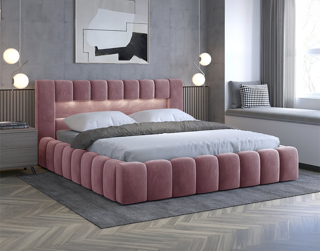 Lit coffre 140x200 cm sommier inclus en velours Cleo