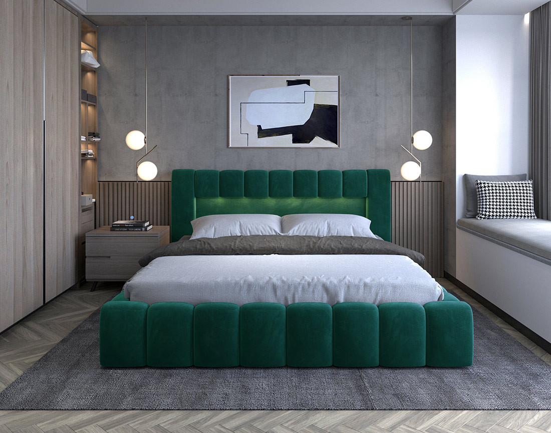 Lit coffre 140x200 cm sommier inclus en velours Cleo