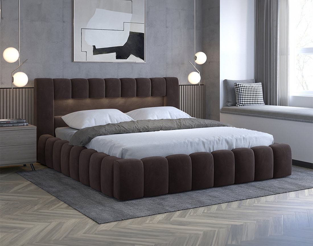 Lit coffre 160x200 cm sommier inclus en velours Cleo