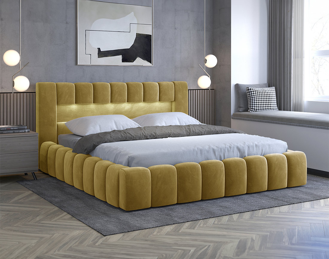 Lit coffre 160x200 cm sommier inclus en velours Cleo