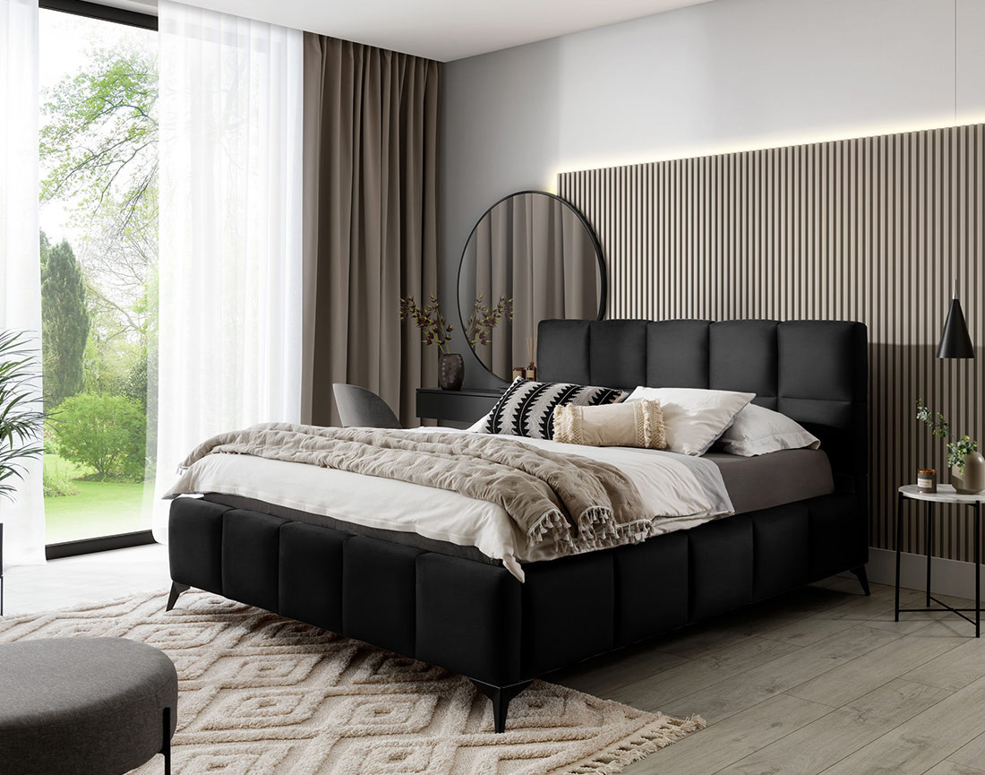 Lit coffre 140x200 cm sommier inclus en velours Millie