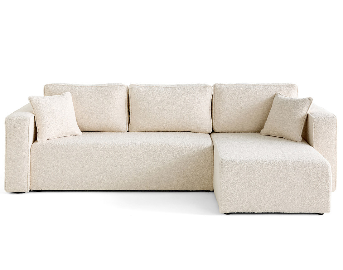 Canapé d'angle déhoussable réversible 4 places en tissu bouclette