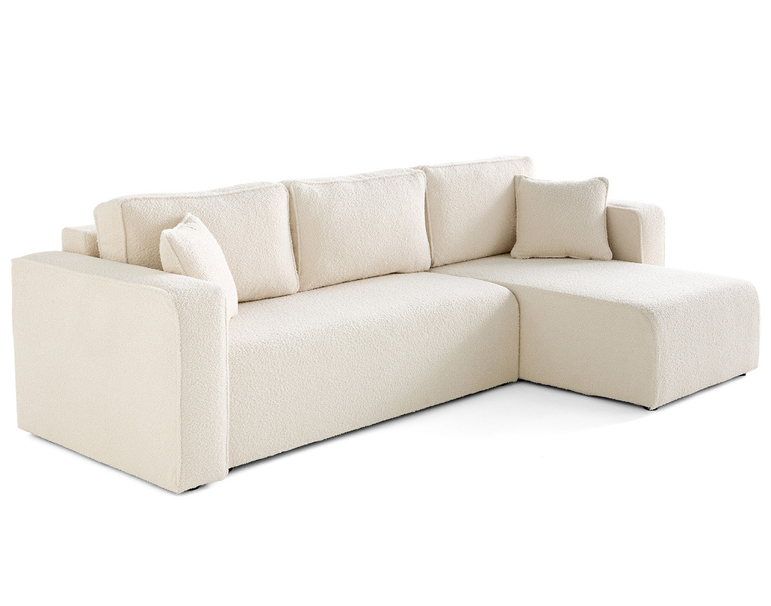 Canapé d'angle déhoussable réversible 4 places en tissu bouclette