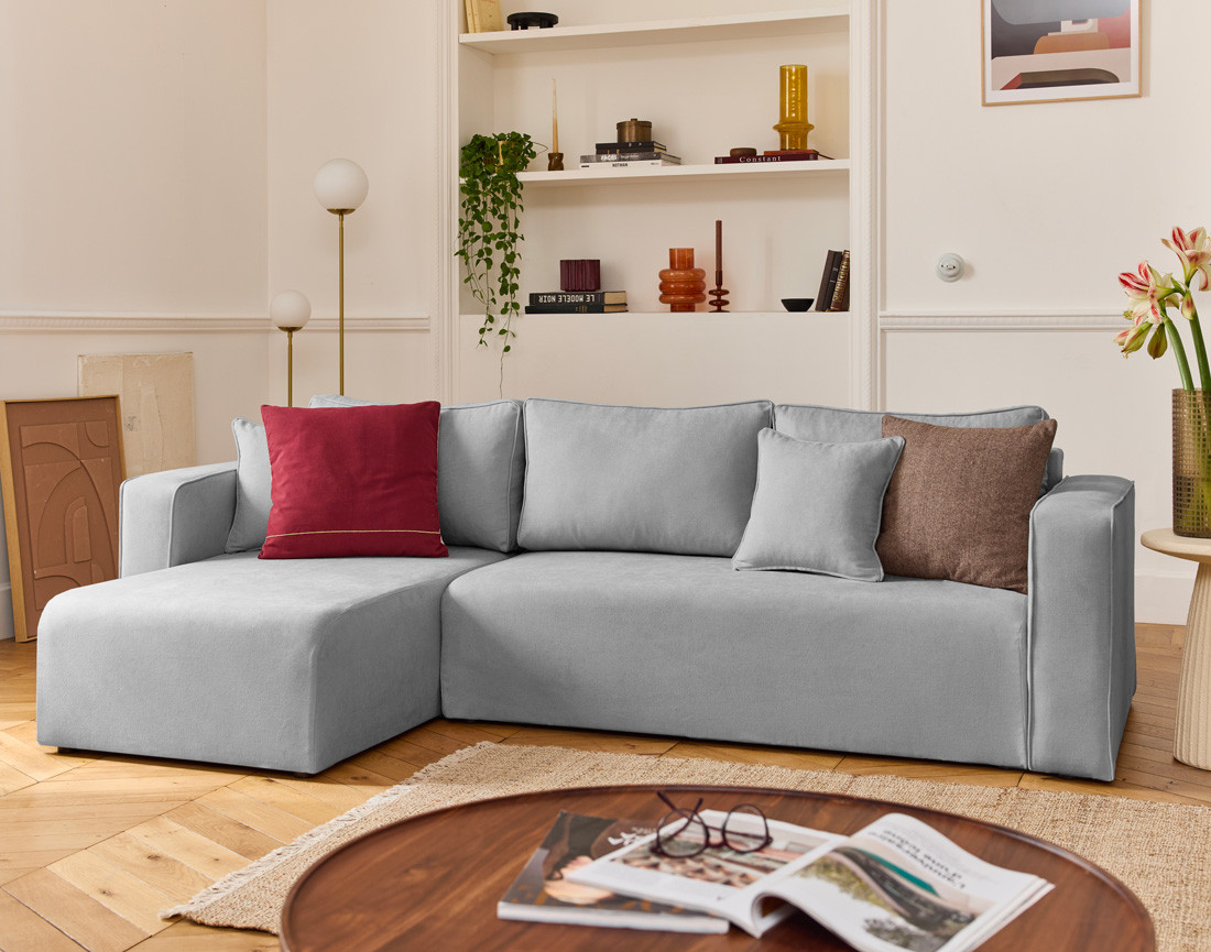 Canapé d'angle déhoussable réversible 4 places en tissu Topaze