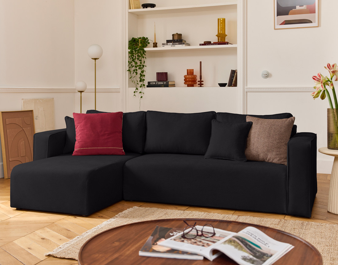 Canapé d'angle déhoussable réversible 4 places en tissu Topaze